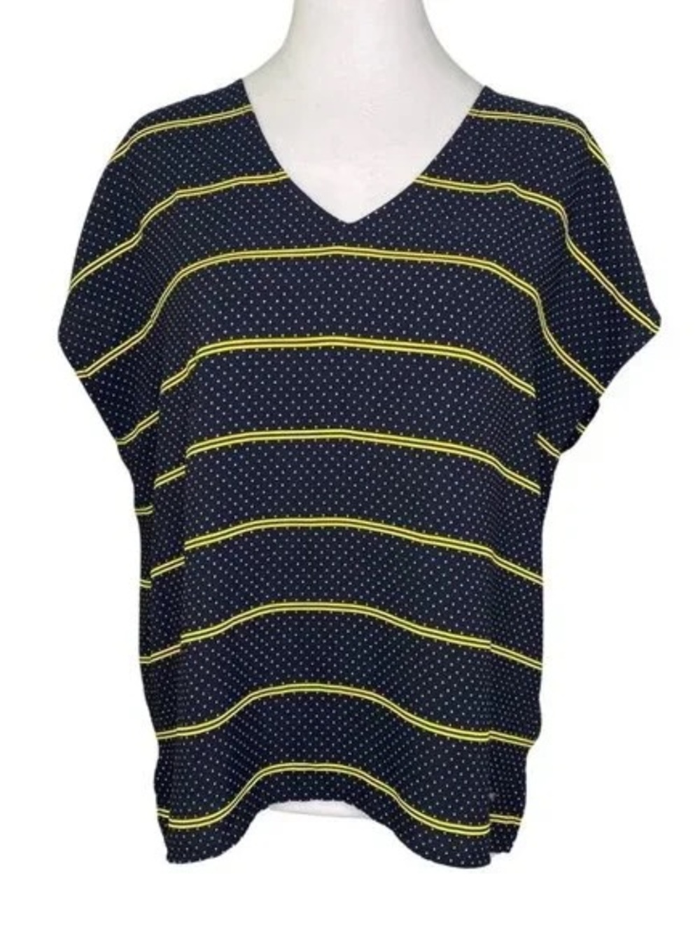 Tommy Hilfiger Navy Polka Dot Top with Yellow Stripes
